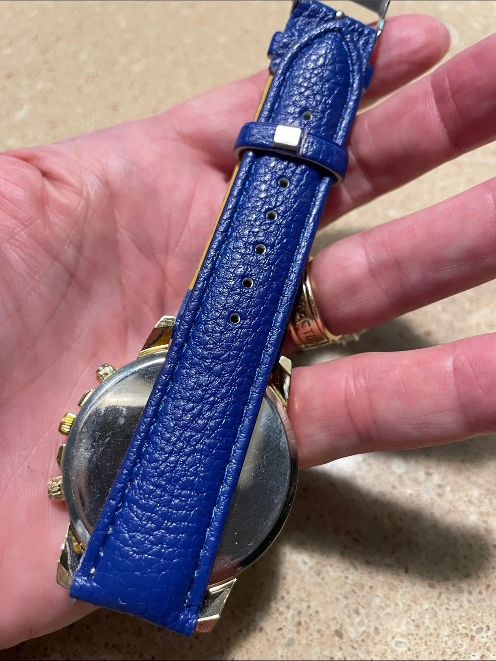 Geneva Platinum Blue Strap Gold-Tone Case Chronograph Watch